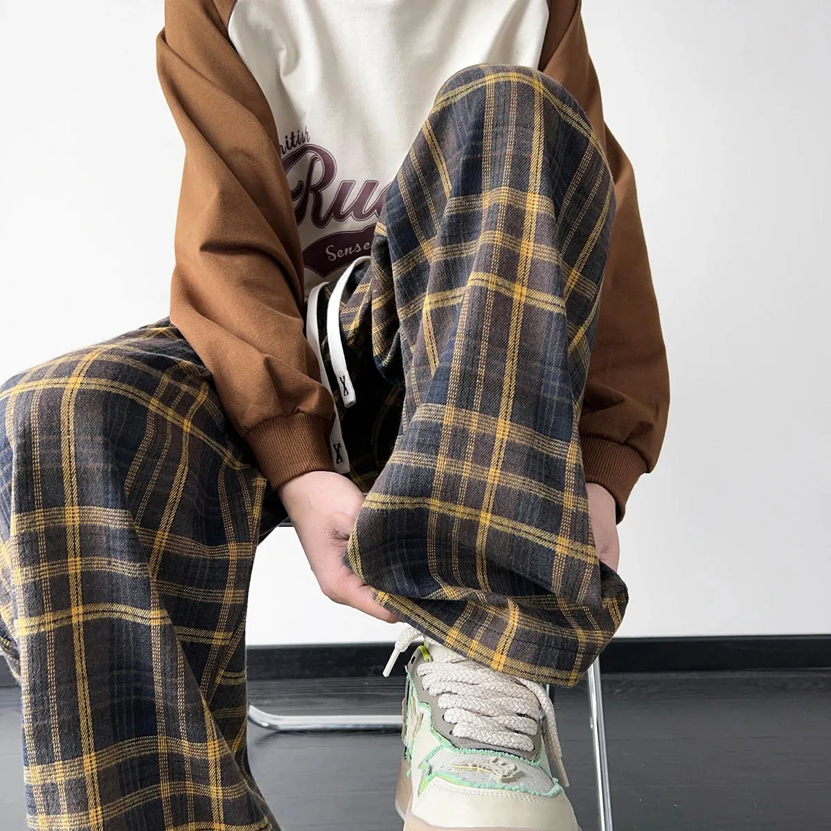 Aidase New Men's Jogger Plaid Sweatpants Men Harajuku Oversized Streetwear Y2k Hip Hop Wide Leg Baggy Harem Long Trousers Cargo Pants