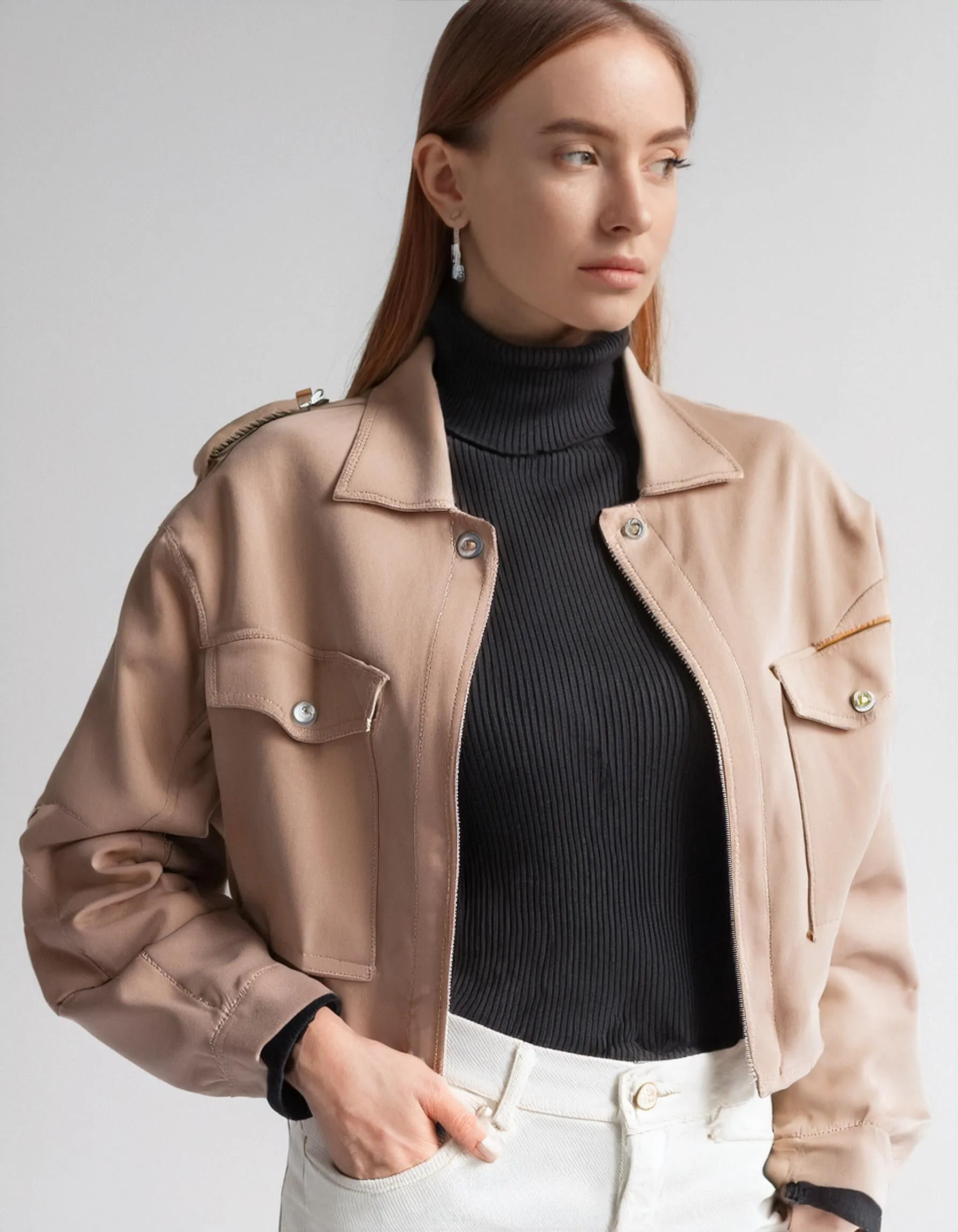 Beige Classic Bomber Jacket