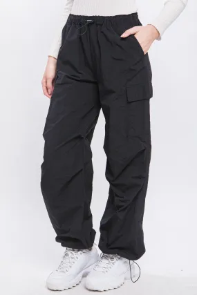 Black Loose Fit Parachute Cargo Pants