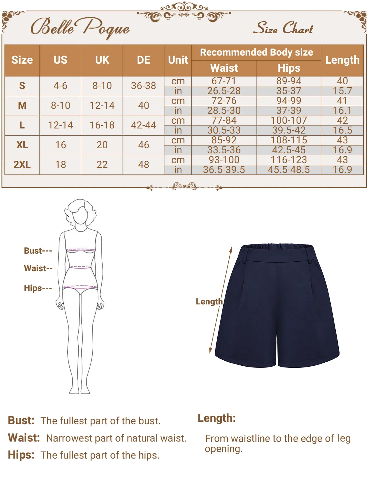 BP Women Vintage Shorts Elastic Waist Mid-Thigh Length Short Pants