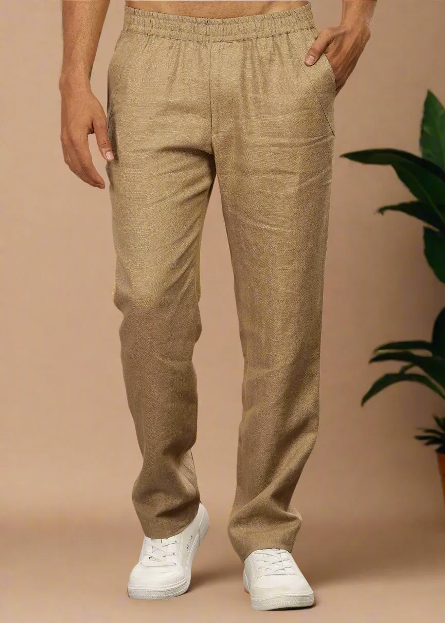 Breeze- Linen Casual Elastic Pants - Light Hazelnut Brown