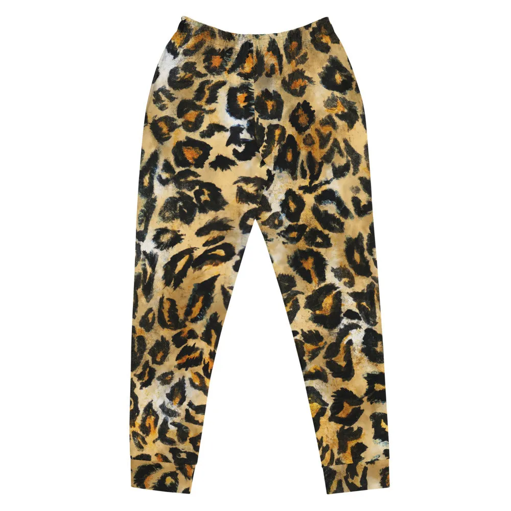 Brown Leopard Print Women's Joggers, Skinny Animal Print Ladies Soft Sweatpants-Made in EU