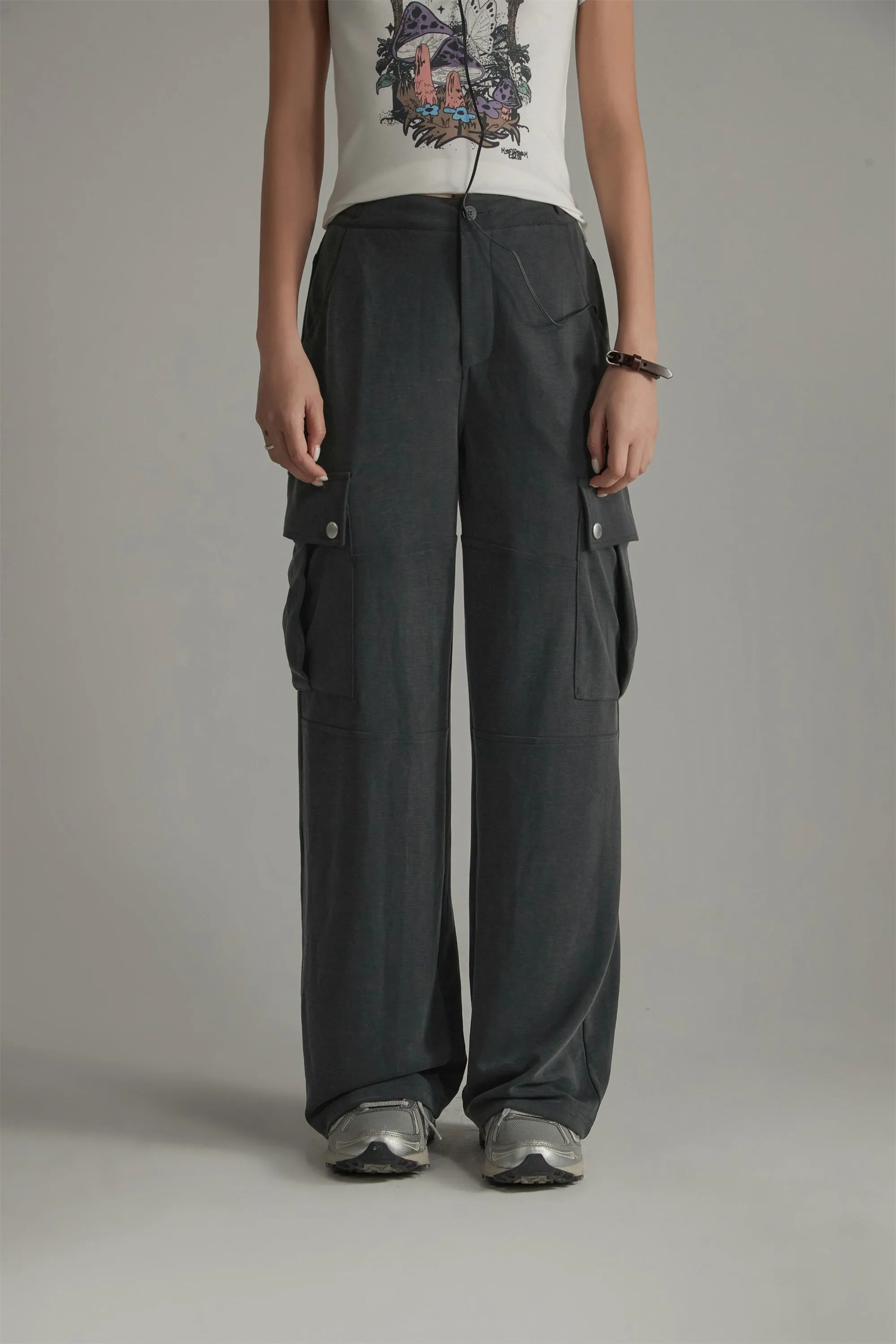 Casual Pockets Wide Cargo Pants