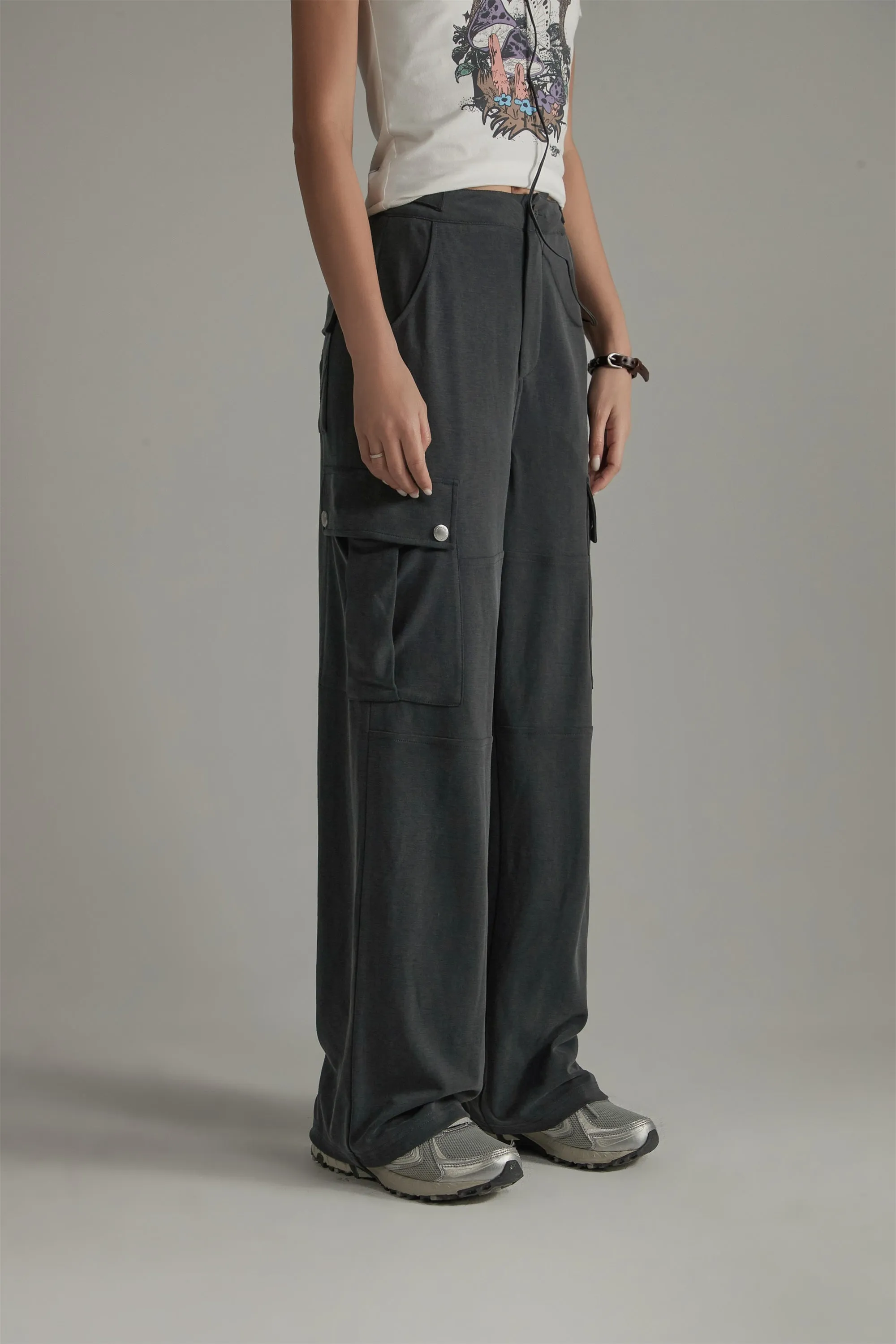 Casual Pockets Wide Cargo Pants