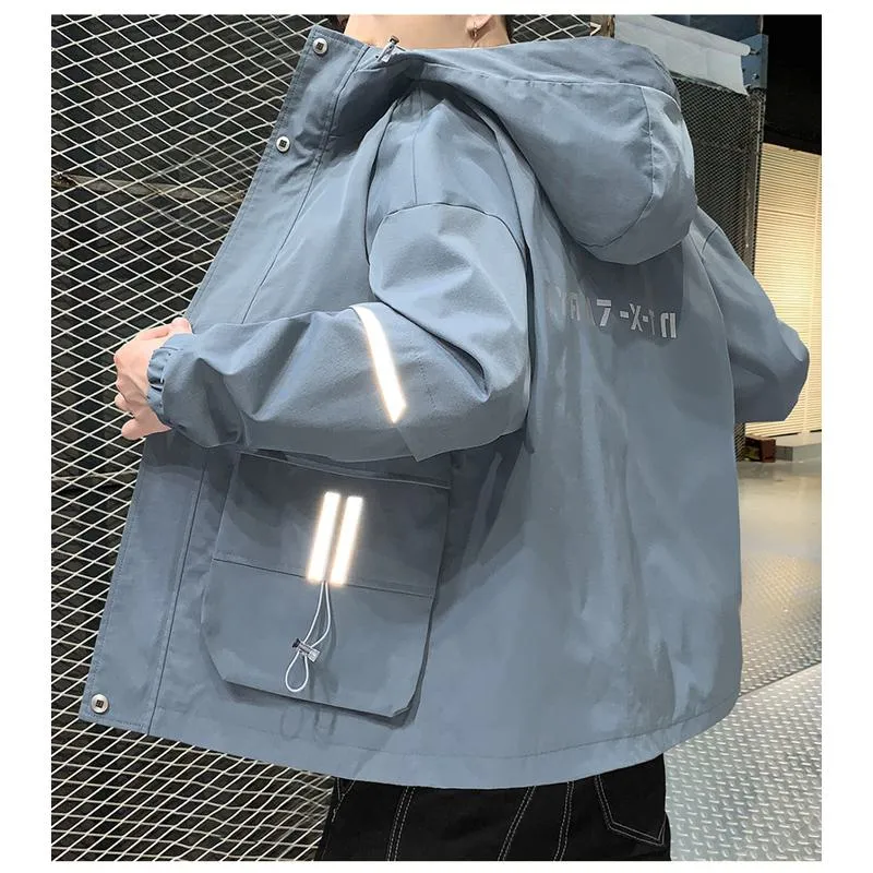 Casual Pouch Pocket Workwear Style Versatile Raincoat Hooded Jacket