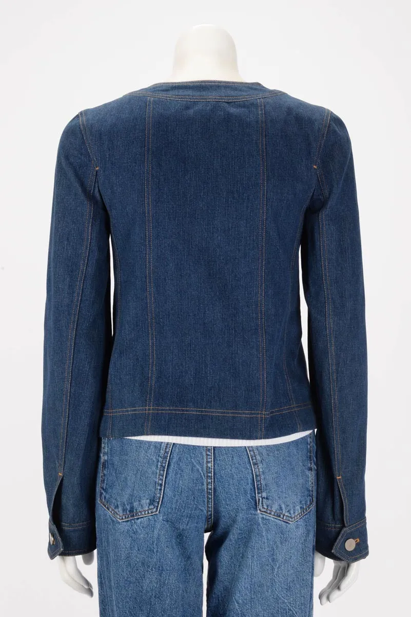 Chanel Blue Denim Collarless Jacket FR 36