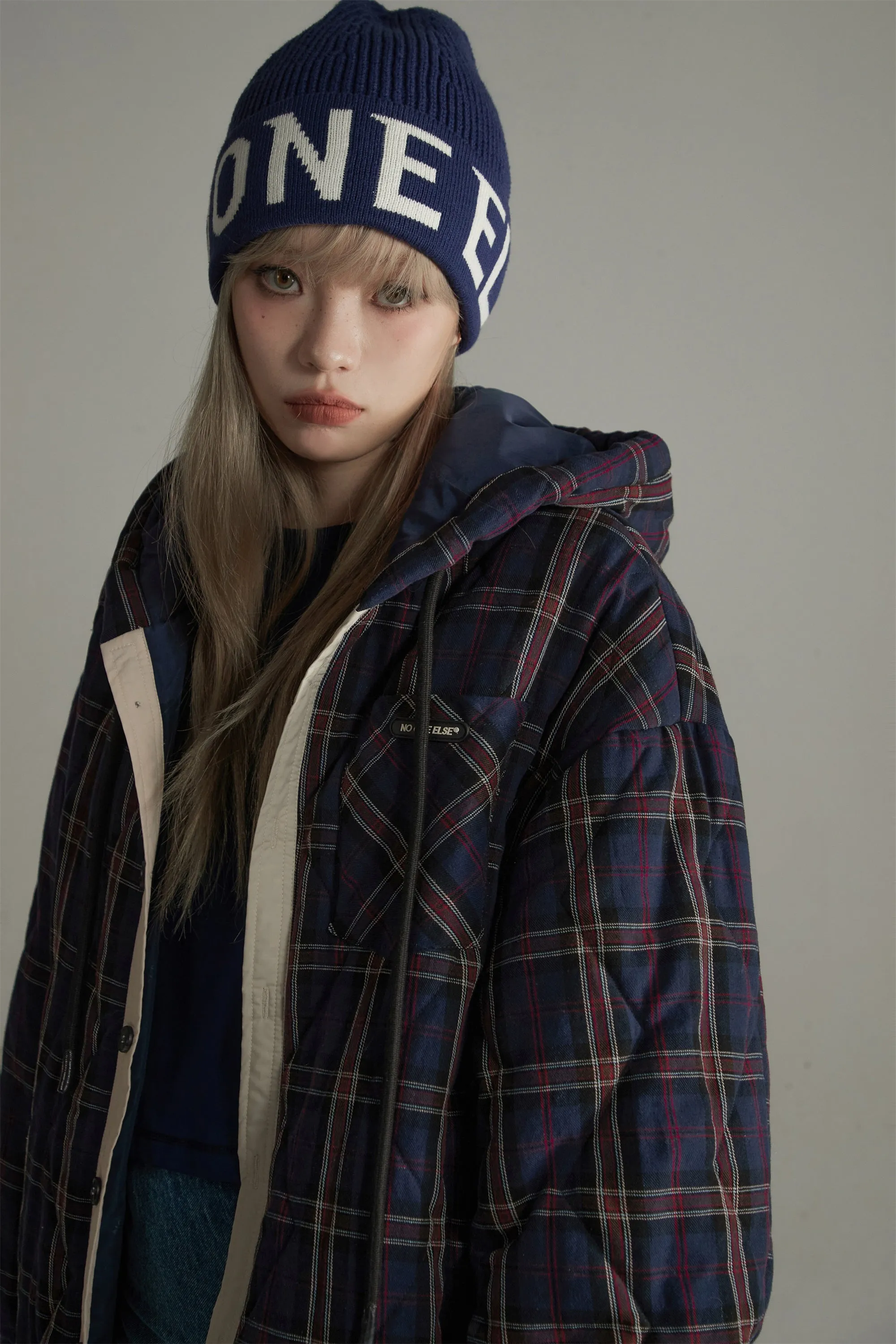 Check Loose-Fit Hooded Jacket