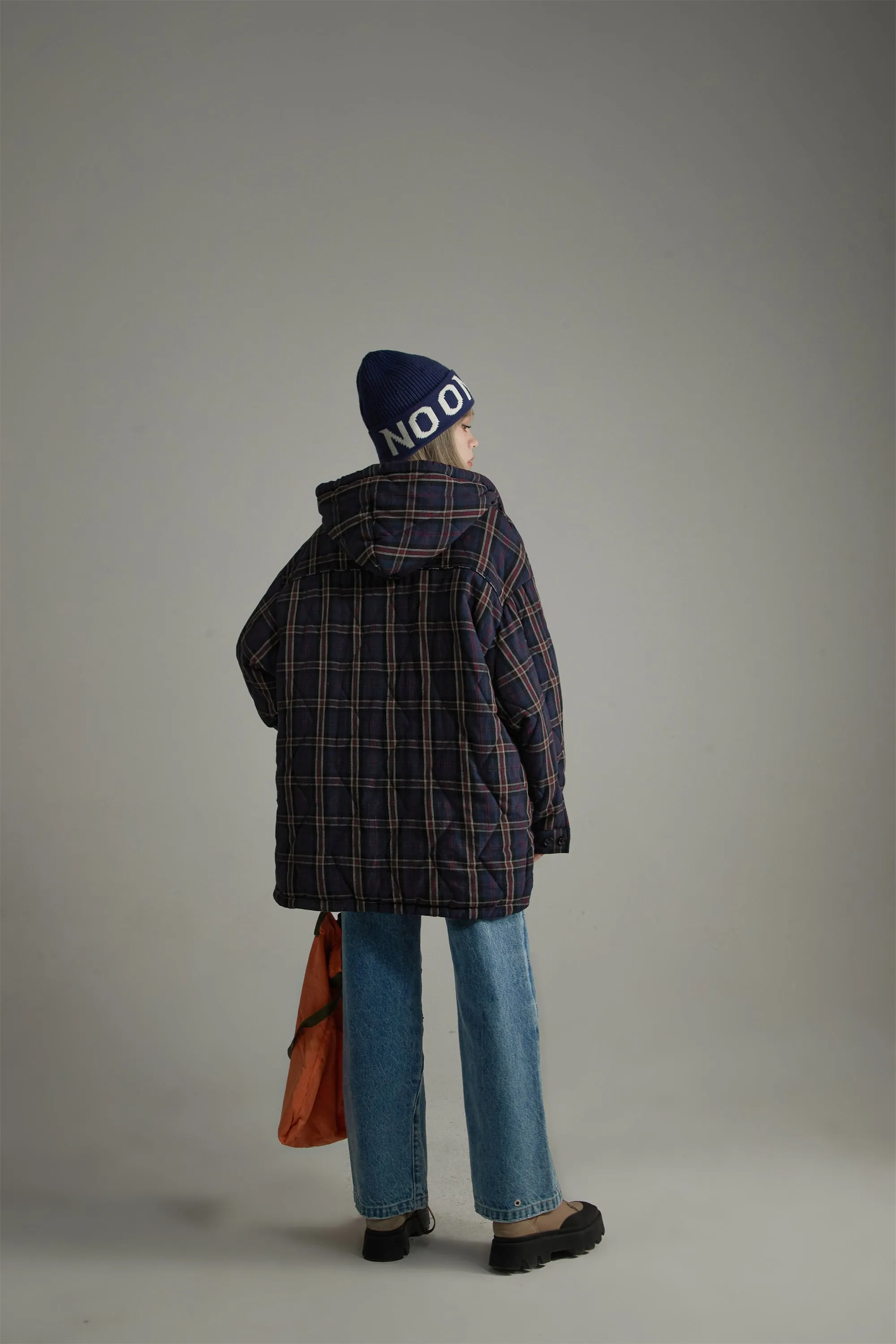 Check Loose-Fit Hooded Jacket