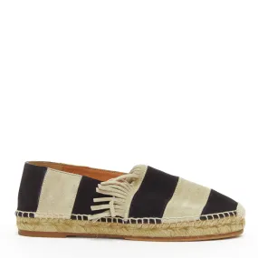 CHLOE beige black suede leather striped panels fringe slip on espadrilles EU37