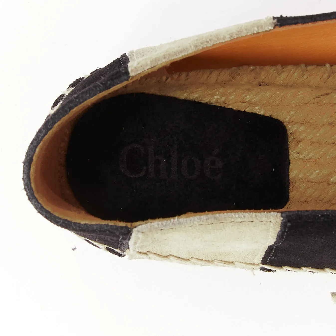 CHLOE beige black suede leather striped panels fringe slip on espadrilles EU37