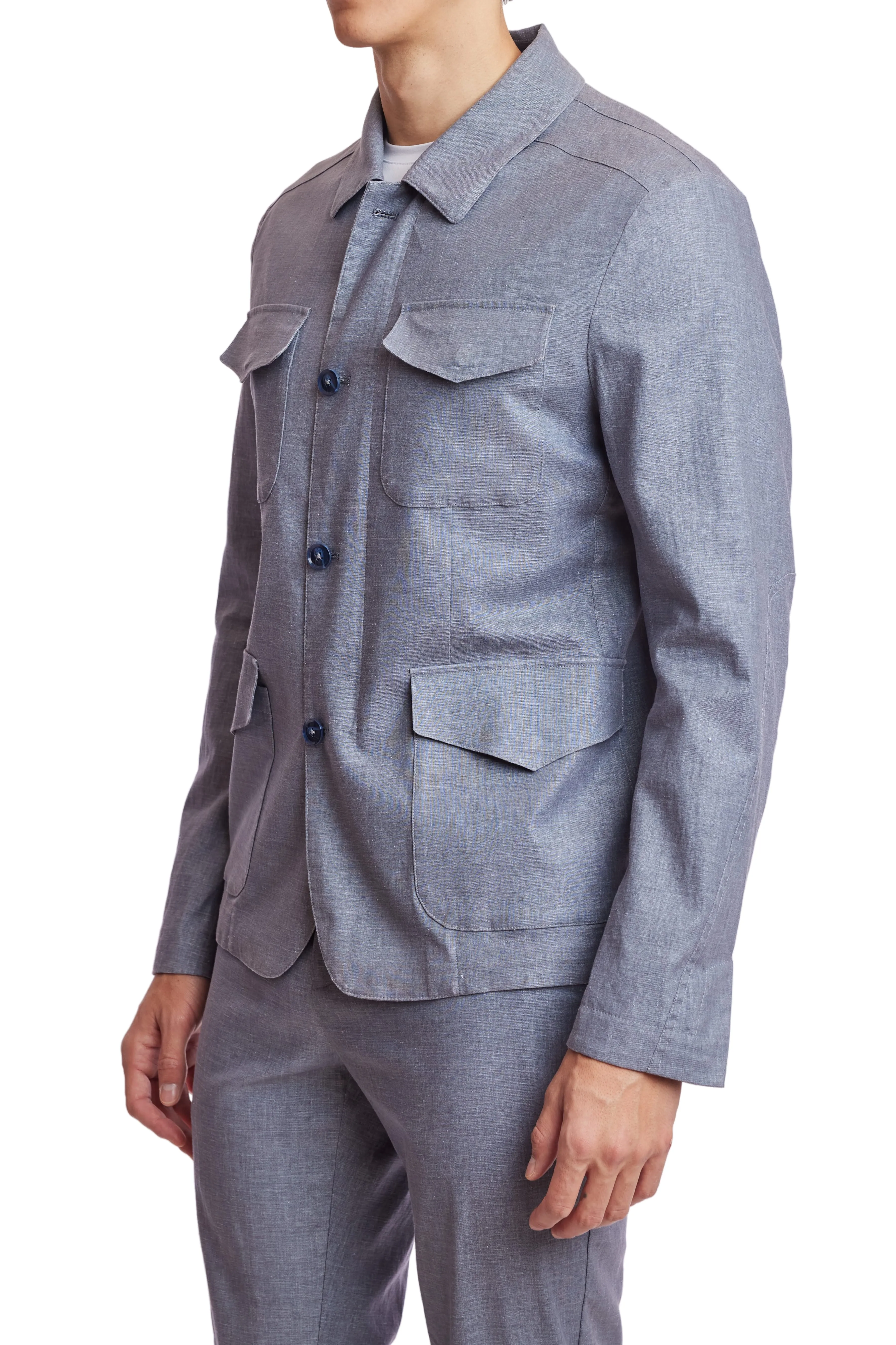 City 4 Pocket Jacket - slim - Steel Linen