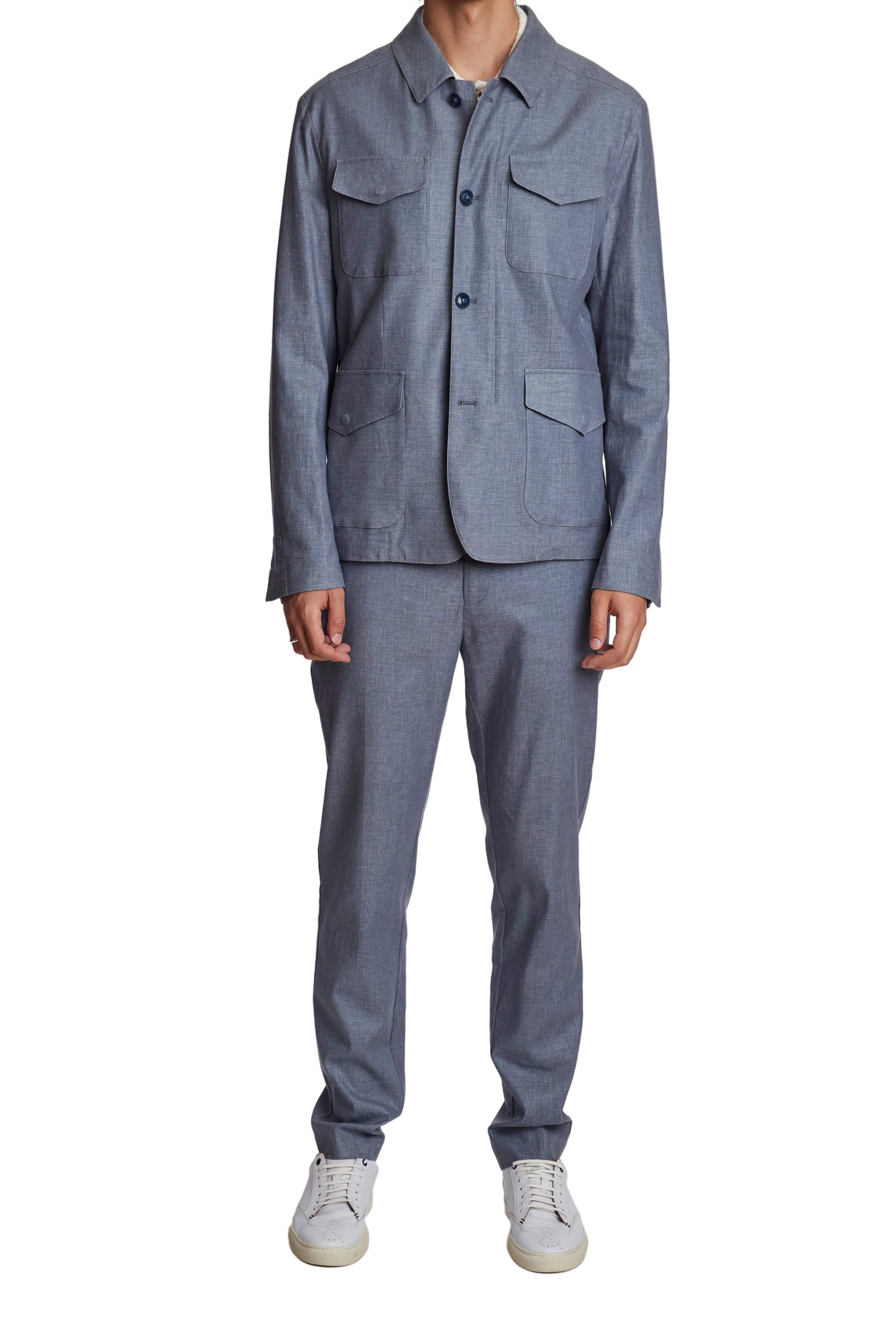 City 4 Pocket Jacket - slim - Steel Linen