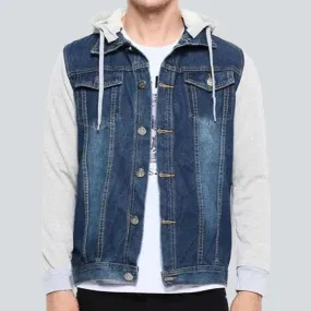 Cotton sleeve hooded denim jacket