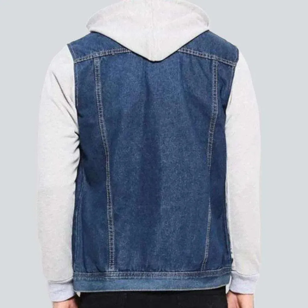 Cotton sleeve hooded denim jacket