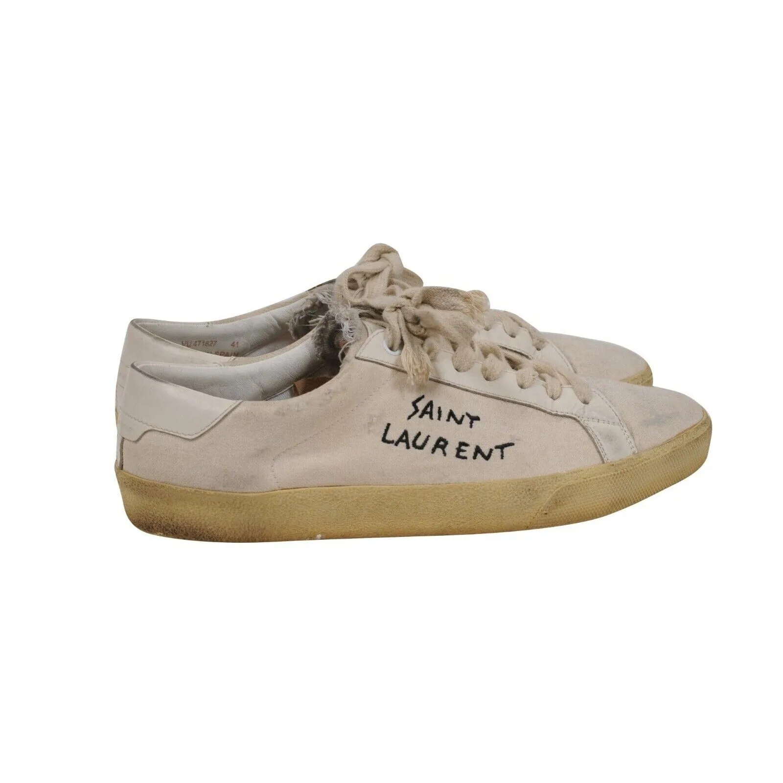 Court Classic Sneakers Beige White Canvas Logo Low Top