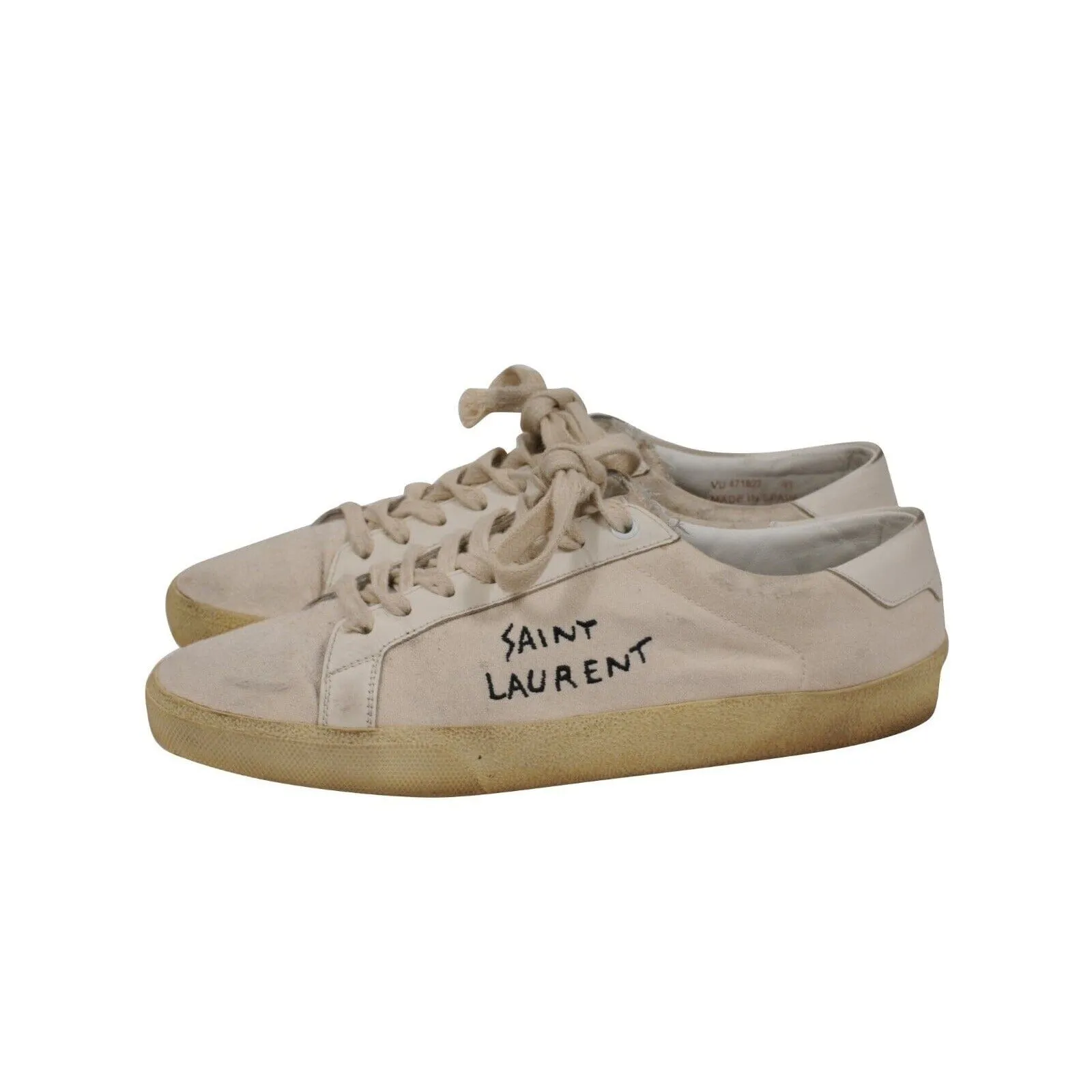 Court Classic Sneakers Beige White Canvas Logo Low Top