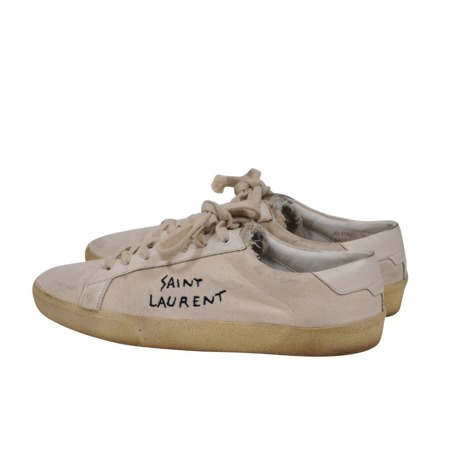 Court Classic Sneakers Beige White Canvas Logo Low Top