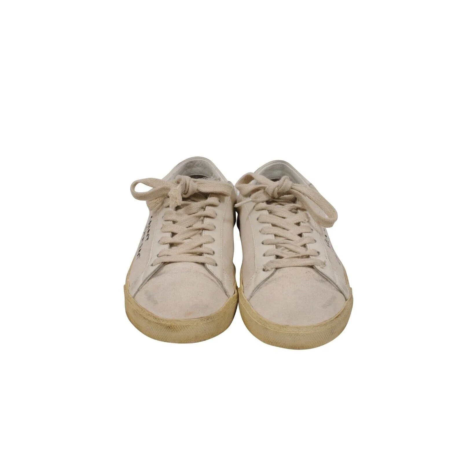 Court Classic Sneakers Beige White Canvas Logo Low Top