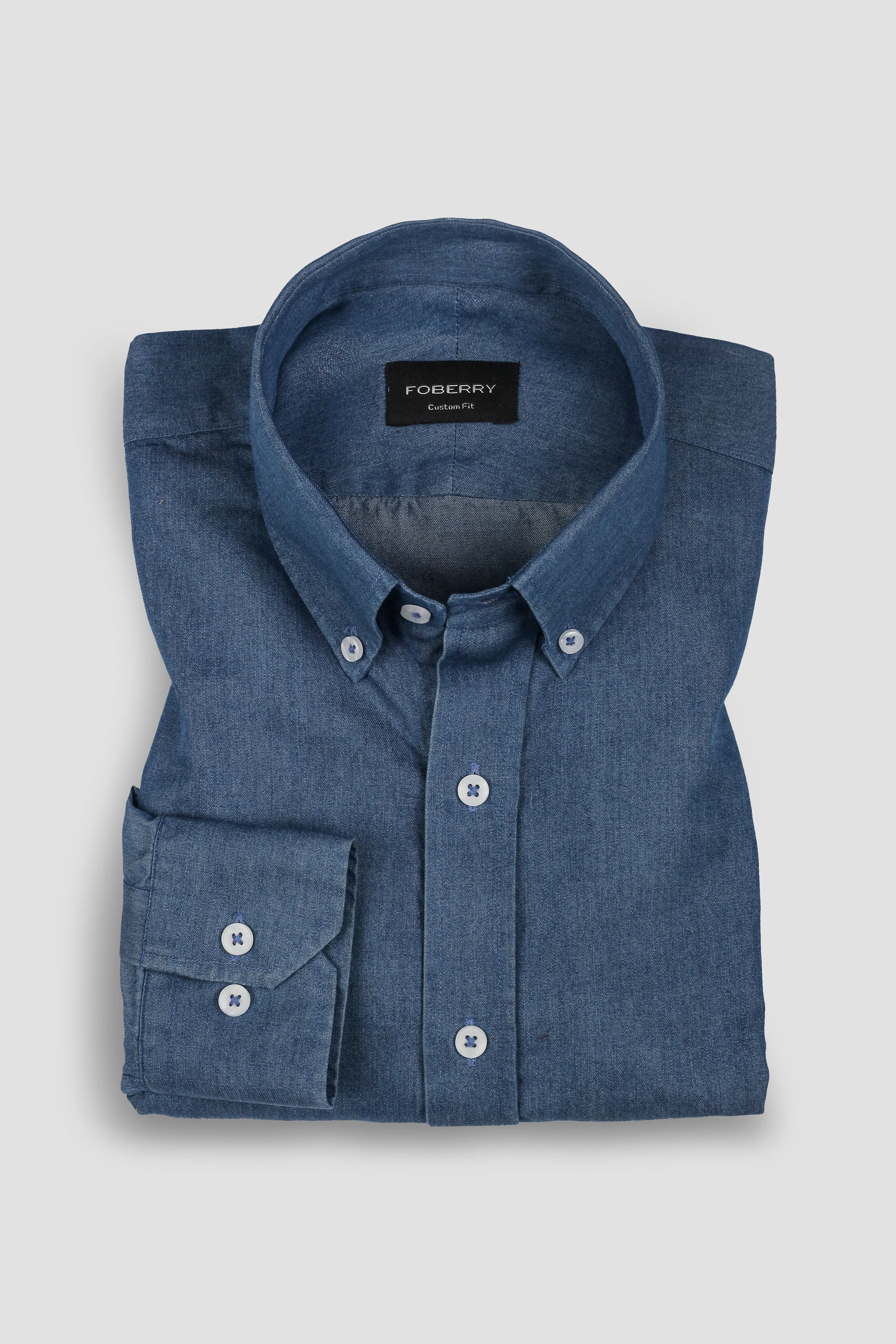 Denim Medium Wash Button Down Shirt