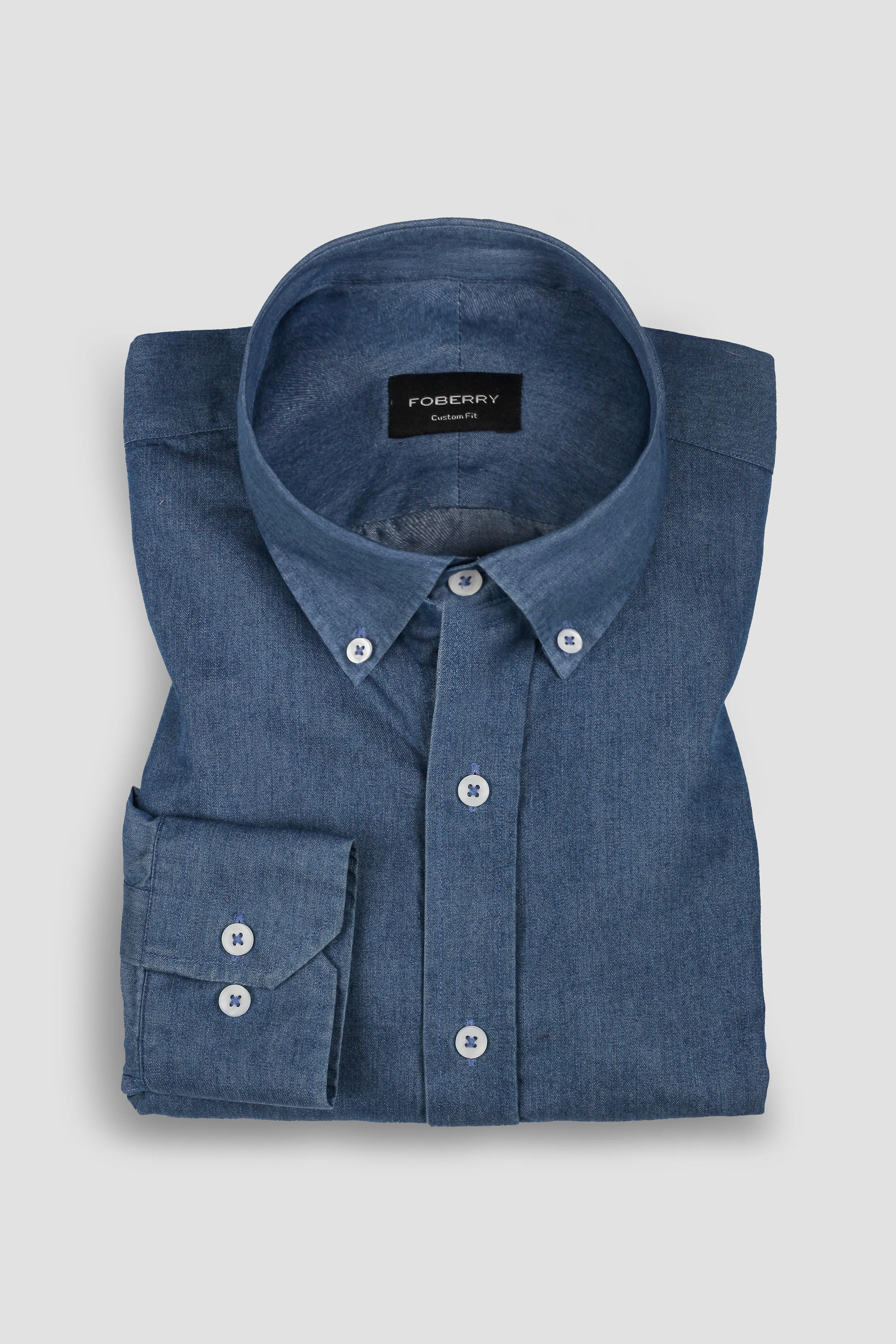 Denim Medium Wash Button Down Shirt