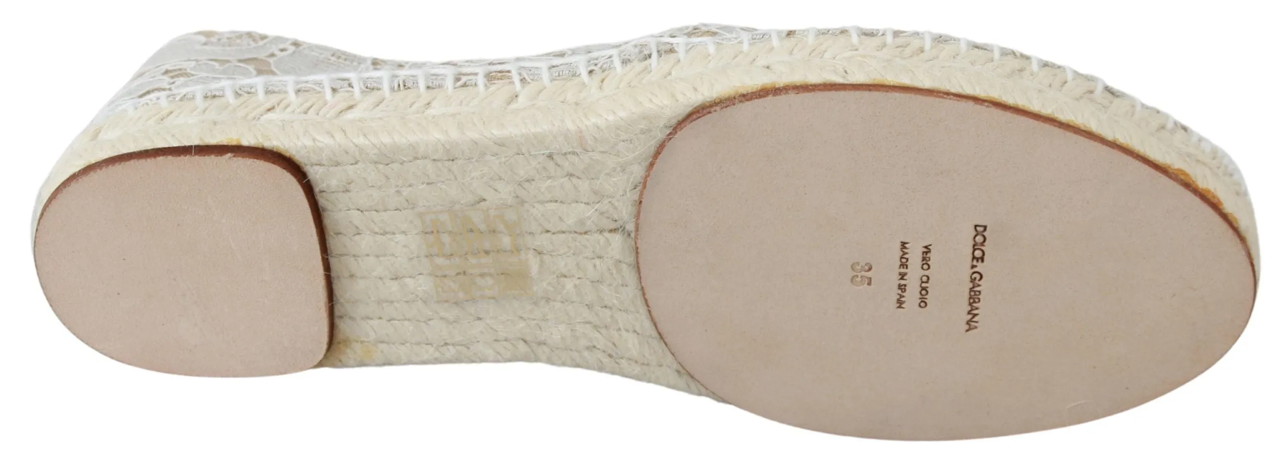 Dolce & Gabbana Beige Lace Cotton Espadrilles Shoes