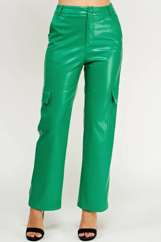 Emerald Faux Leather Cargo Pants