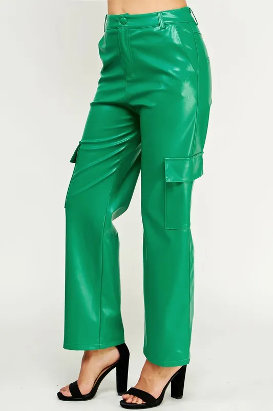 Emerald Faux Leather Cargo Pants