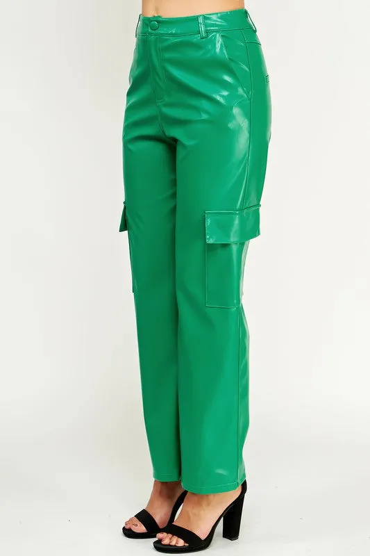 Emerald Faux Leather Cargo Pants