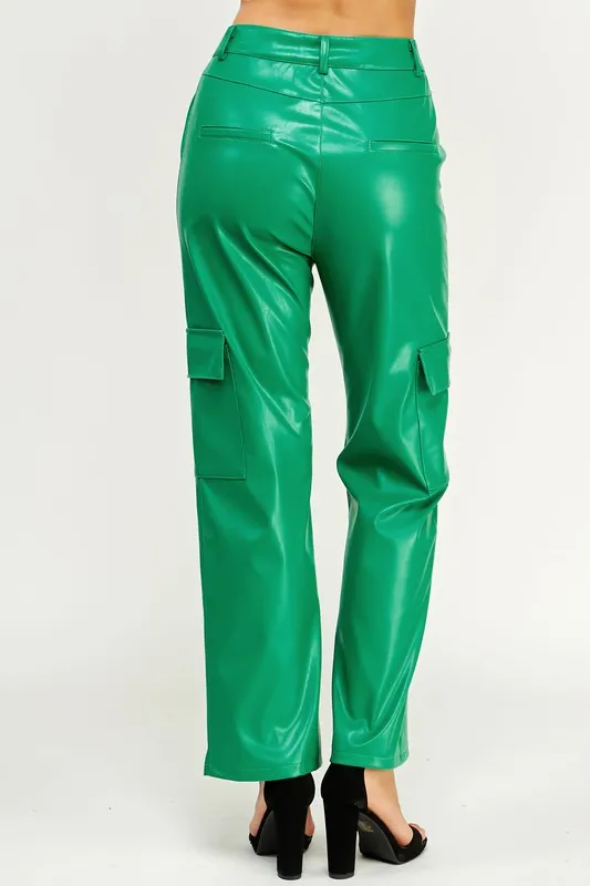 Emerald Faux Leather Cargo Pants