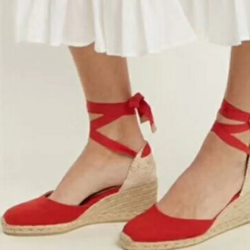 Espadrilles In Beige Red Or Black Organic Hemp Woven Wedge Shoes Lace Up Ankles Ladies Casual Bohemian High Heel Available In Sizes 5 - 10.5