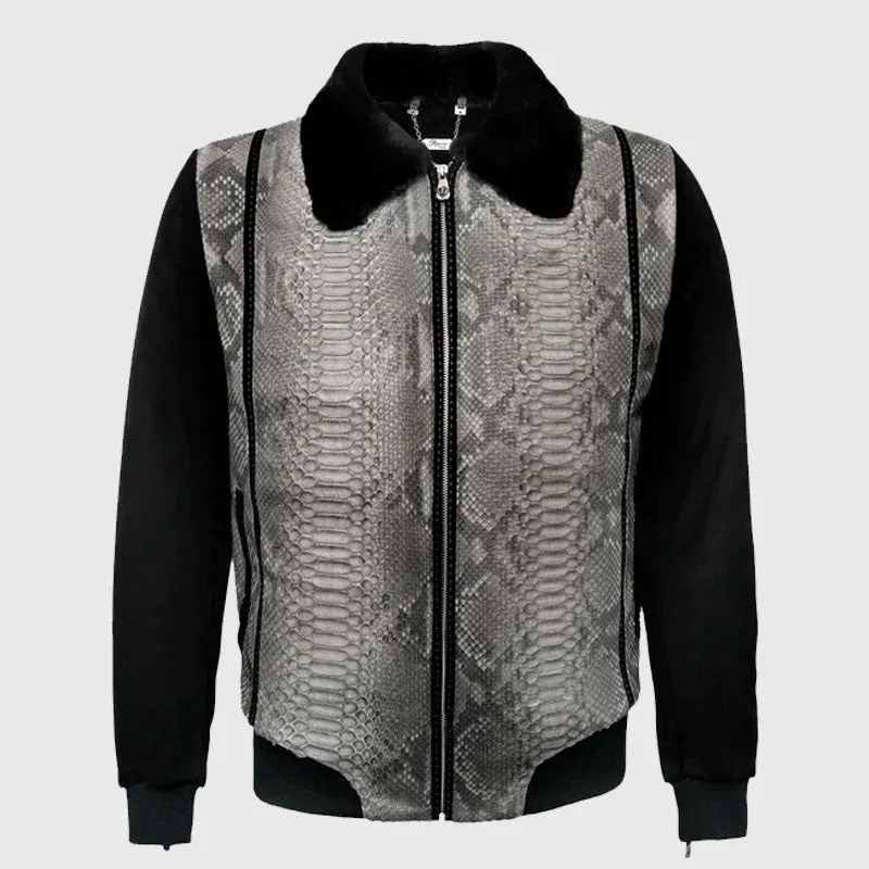 Genuine Best Style Gray Suede & Full Body Python Leather Flight Jacket