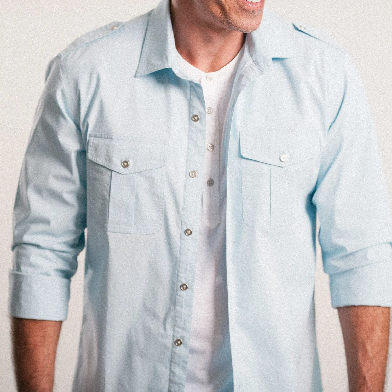 Guide Utility Shirt – Light Blue Stretch Cotton Poplin