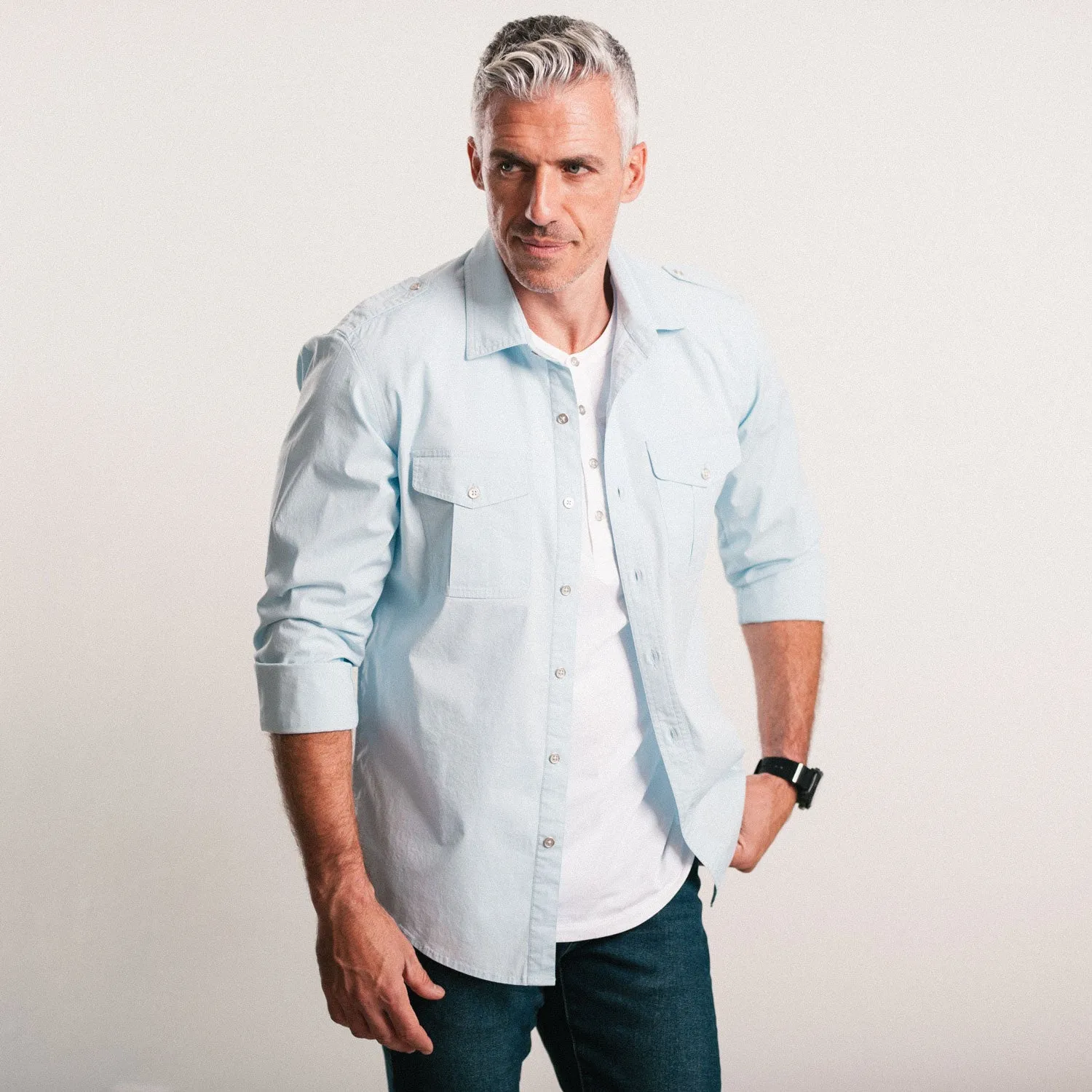 Guide Utility Shirt – Light Blue Stretch Cotton Poplin