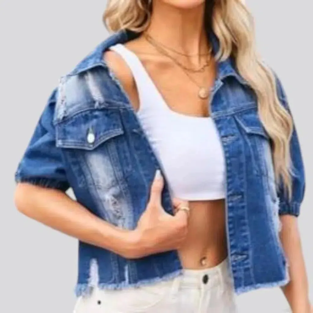 Half-rubber-sleeves women's denim jacket