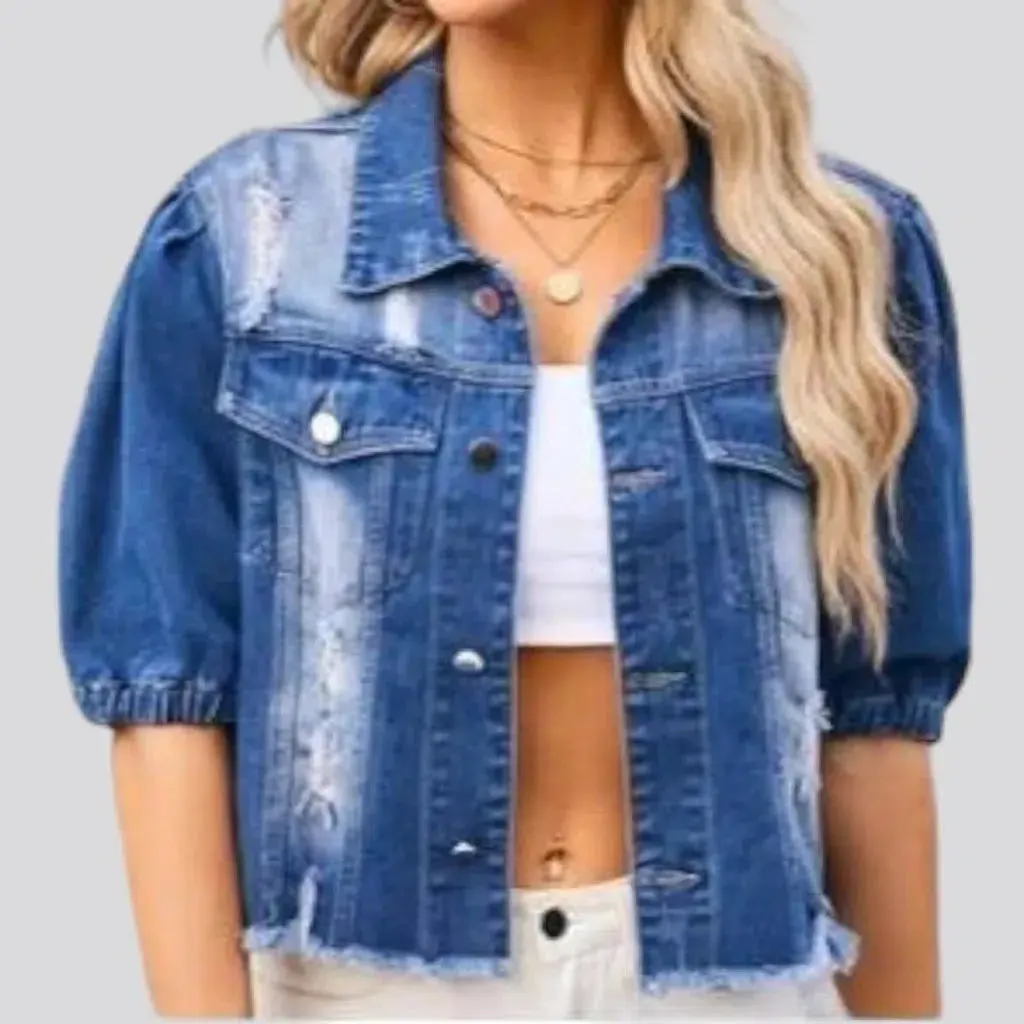 Half-rubber-sleeves women's denim jacket