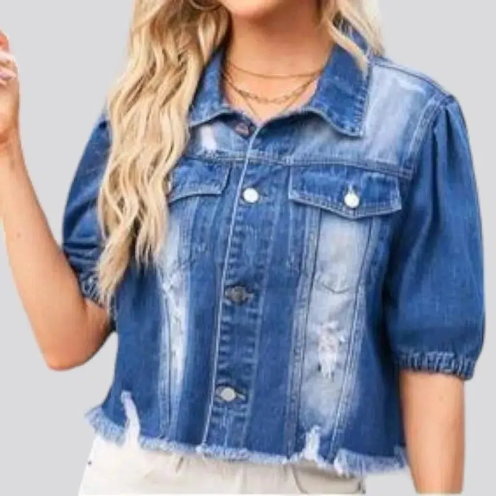 Half-rubber-sleeves women's denim jacket