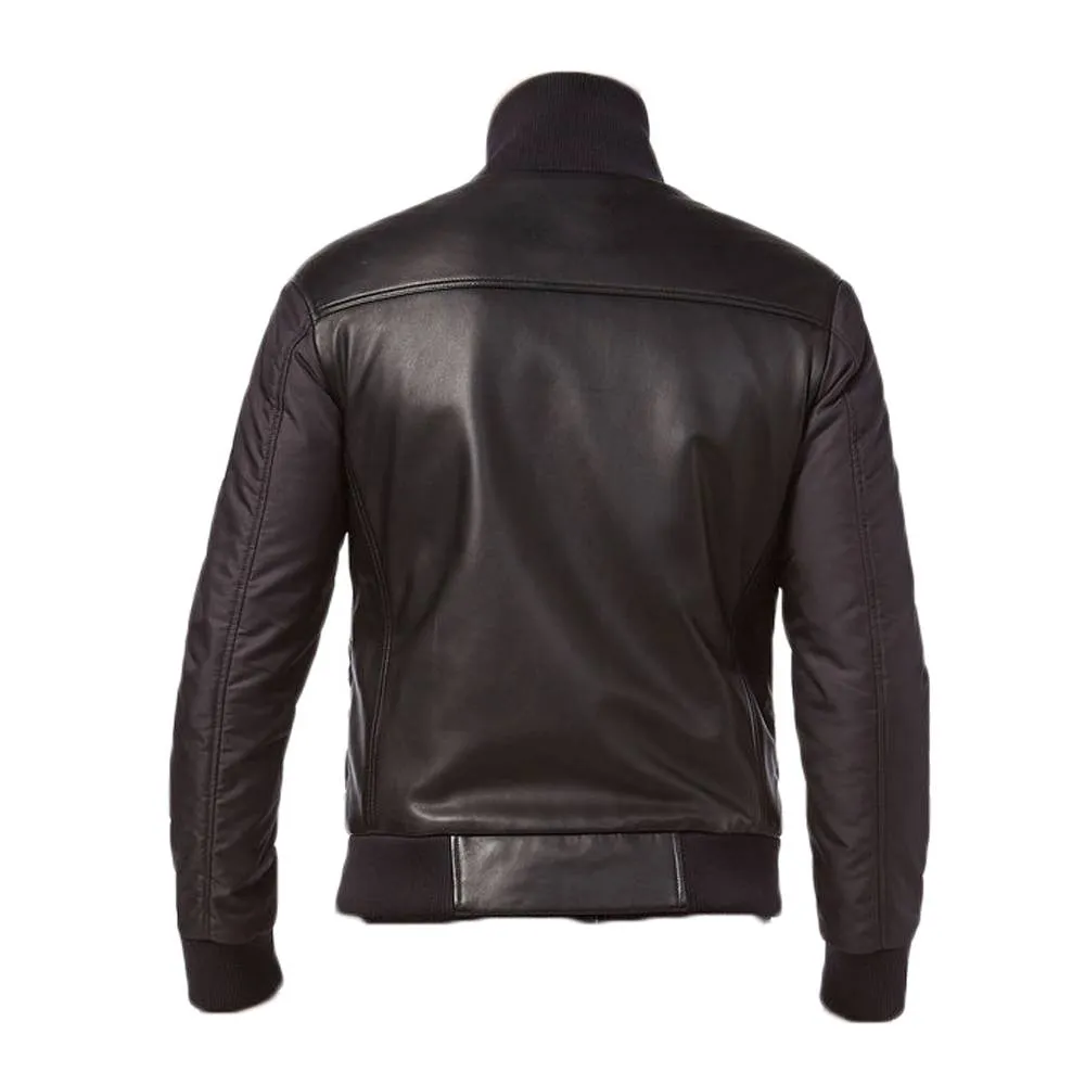 High Neck Bomber Mens Leather Jacket