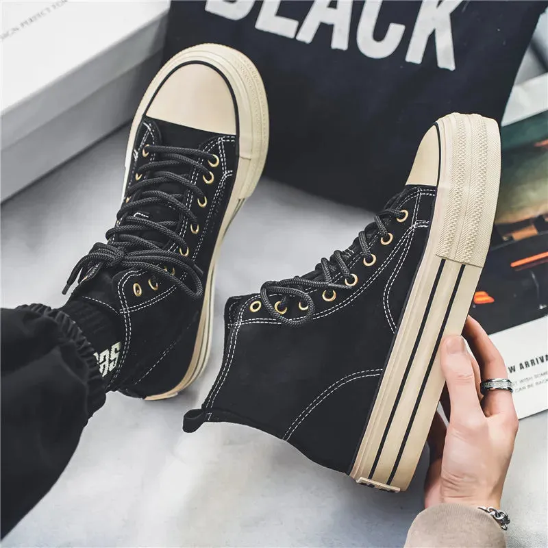 Hnzxzm Hot sale Brown Men's Canvas Shoes Fashion Espadrilles Man High top Sneakers Platform Vulcanized Shoes Men Casual Board Shoes