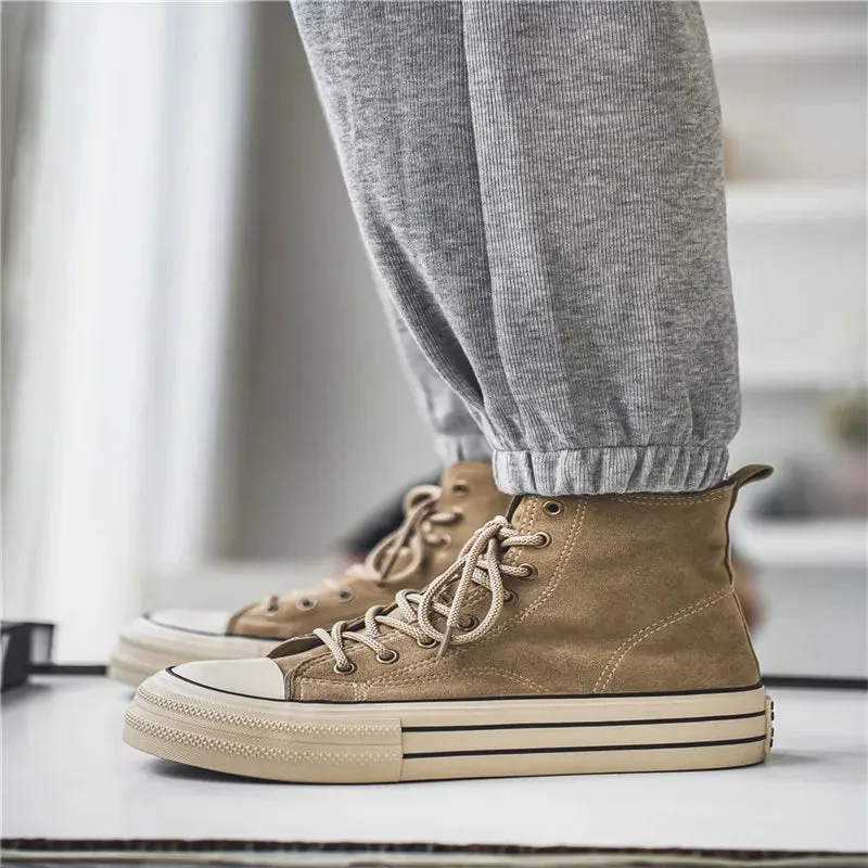 Hnzxzm Hot sale Brown Men's Canvas Shoes Fashion Espadrilles Man High top Sneakers Platform Vulcanized Shoes Men Casual Board Shoes