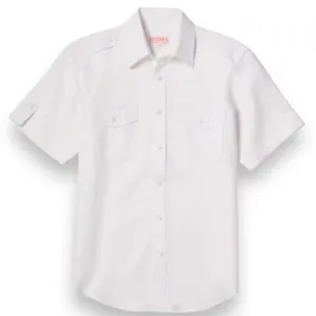 Inserch men's white linen shirt double flap pockets casual short sleeve shirt