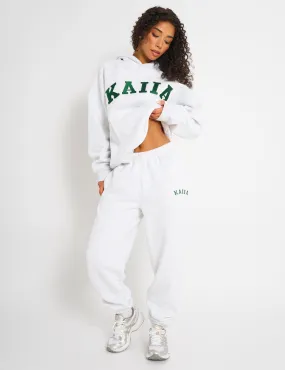 Kaiia Logo Cuffed Joggers Light Grey Marl & Forest Green