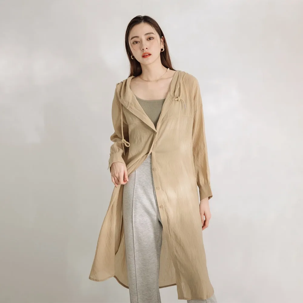 Korean Long Sheer Lightweight Hooded Jacket Shirt Top