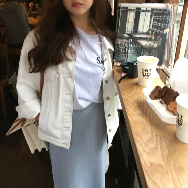 [Korean Style] Heather Creamy Cropped Denim Jacket