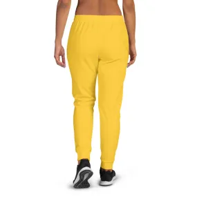 Lemon Yellow Women's Joggers, Solid Color Premium Slim Fit Soft Sweatpants-Made in EU