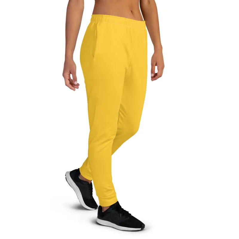 Lemon Yellow Women's Joggers, Solid Color Premium Slim Fit Soft Sweatpants-Made in EU