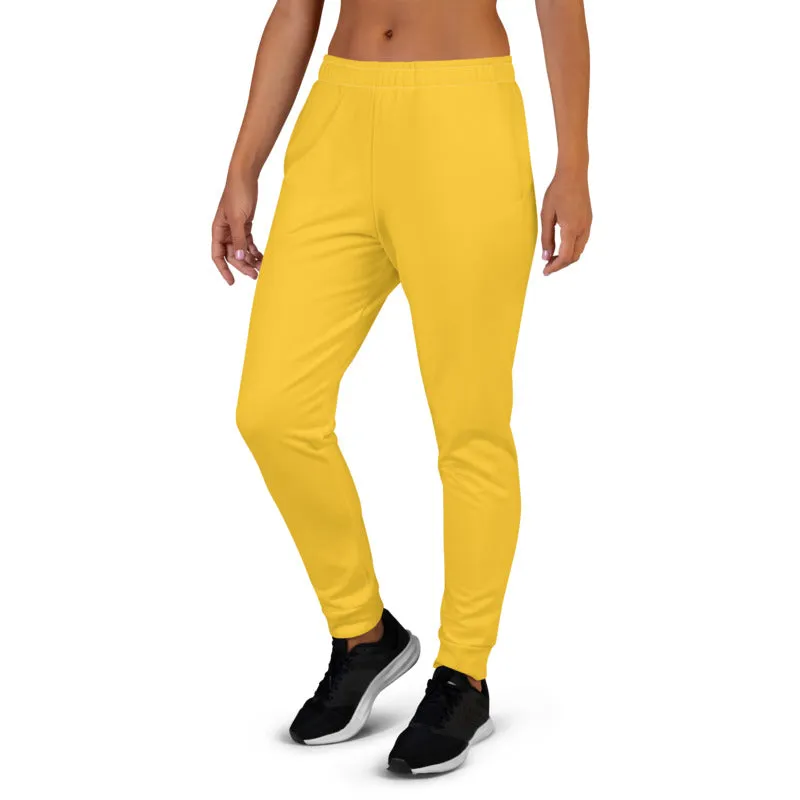 Lemon Yellow Women's Joggers, Solid Color Premium Slim Fit Soft Sweatpants-Made in EU