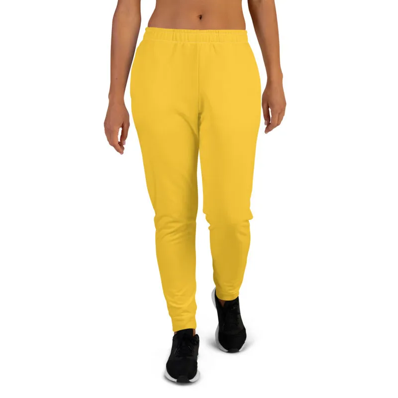 Lemon Yellow Women's Joggers, Solid Color Premium Slim Fit Soft Sweatpants-Made in EU