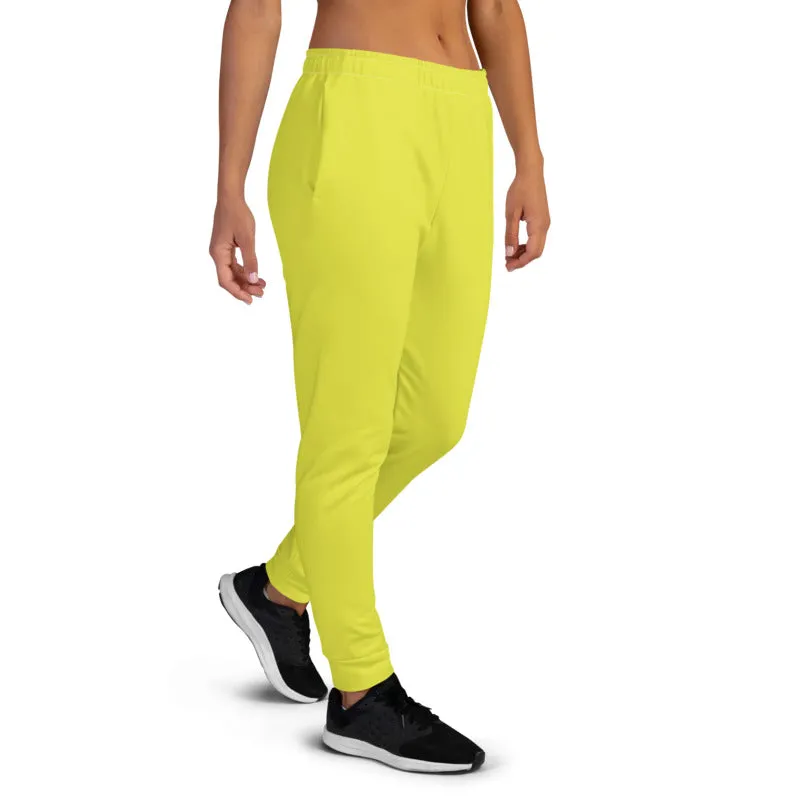 Lemonade Yellow Women's Joggers, Solid Color Premium Slim Fit Sweatpants-Made in EU