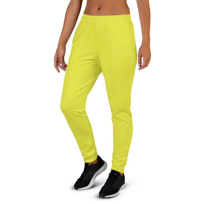 Lemonade Yellow Women's Joggers, Solid Color Premium Slim Fit Sweatpants-Made in EU