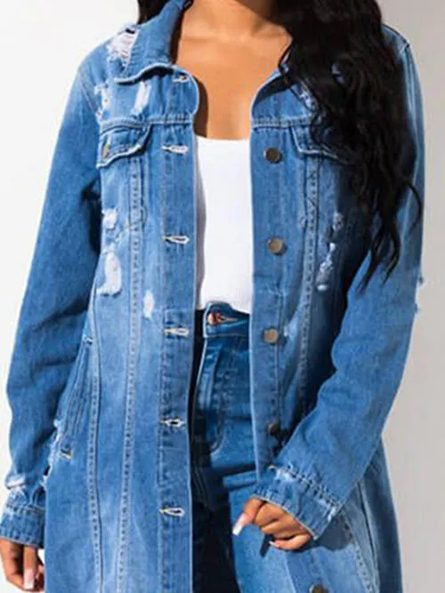 Long Sleeve Raw Hem Denim Duster Jacket